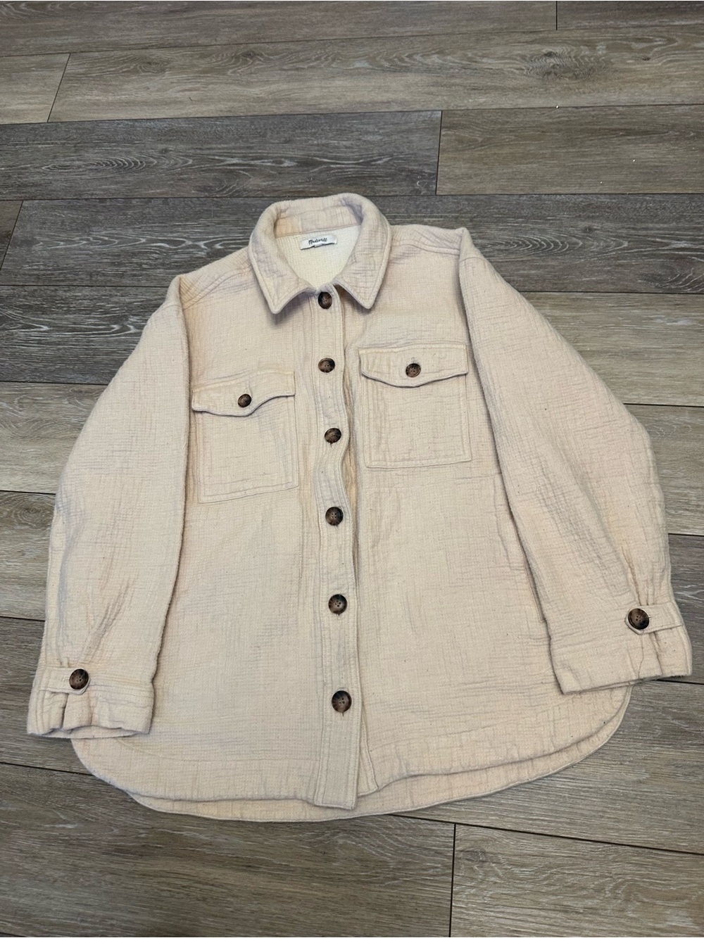 Madewell Waffle Knit Beige Button Down Jacket